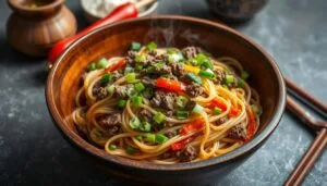 Mongolian Ground Beef Noodles